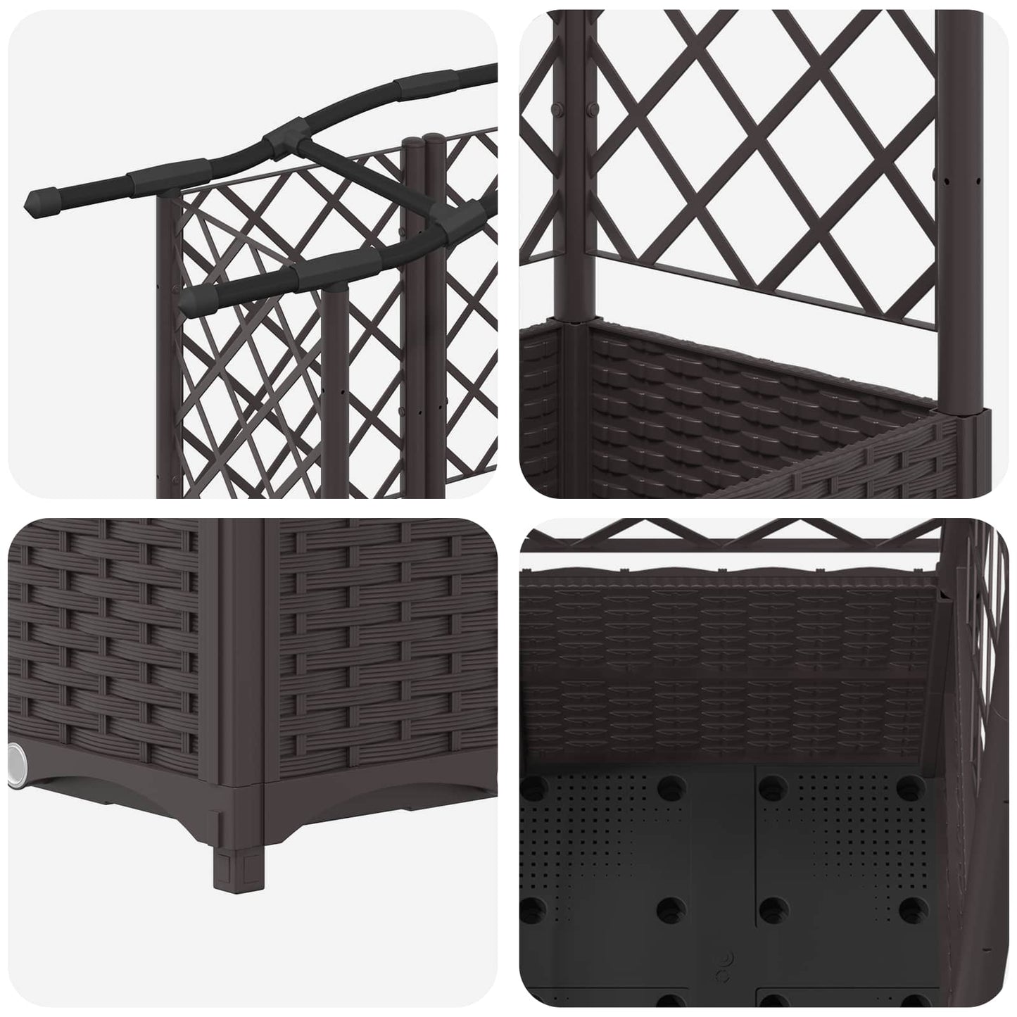 Hevet Bed med Trellis og Tak Brun 204 x 40 x 141 cm PP