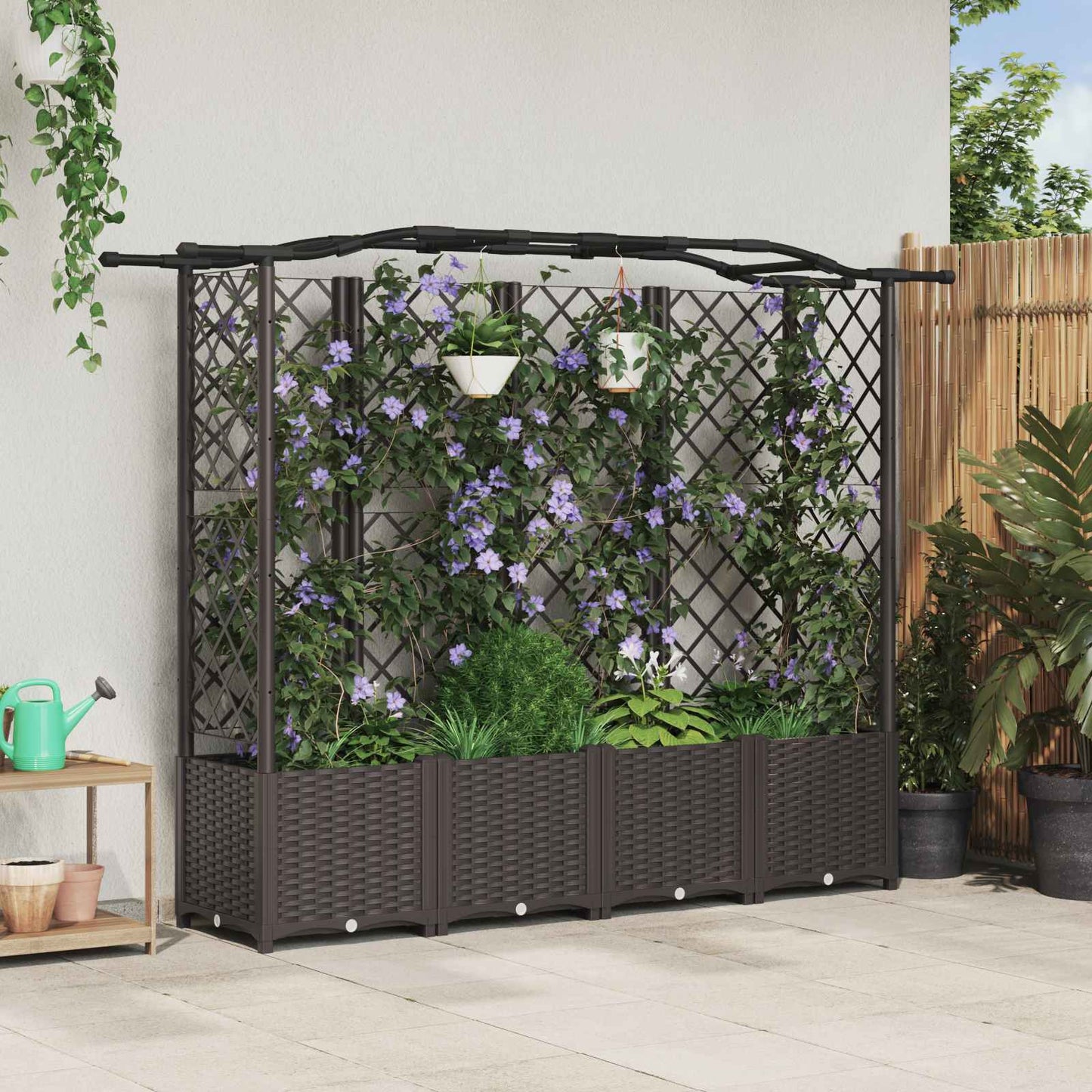 Hevet Bed med Trellis og Tak Brun 204 x 40 x 141 cm PP