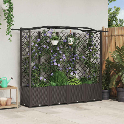 Hevet Bed med Trellis og Tak Brun 204 x 40 x 141 cm PP