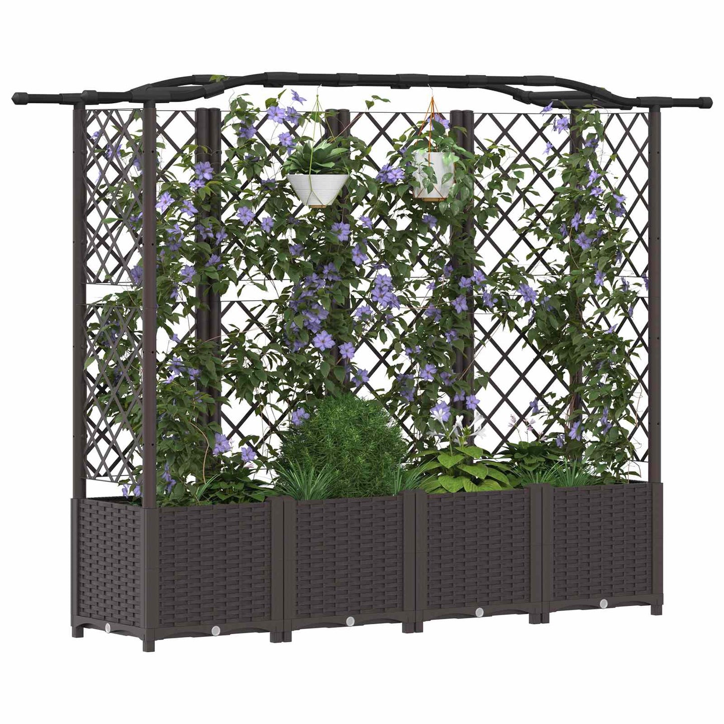 Hevet Bed med Trellis og Tak Brun 204 x 40 x 141 cm PP