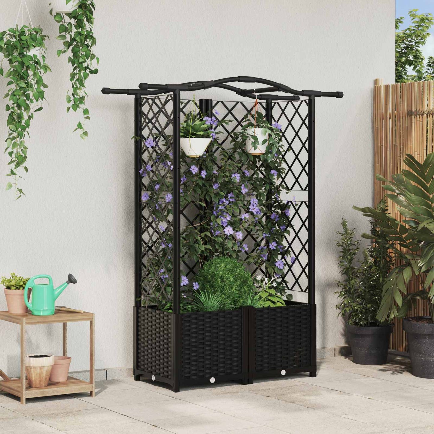 Hevet Bed med Trellis og Tak Svart 122 x 40 x 141 cm PP