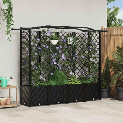 Hevet Bed med Trellis og Tak Svart 204 x 40 x 141 cm PP