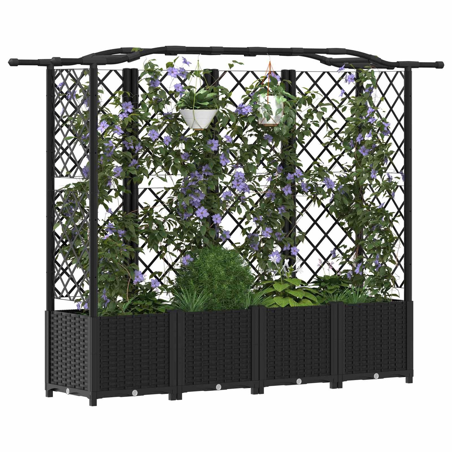 Hevet Bed med Trellis og Tak Svart 204 x 40 x 141 cm PP