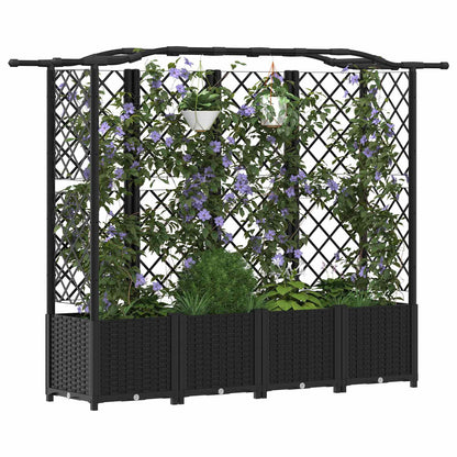 Hevet Bed med Trellis og Tak Svart 204 x 40 x 141 cm PP