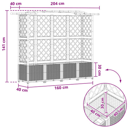 Hevet Bed med Trellis og Tak Svart 204 x 40 x 141 cm PP
