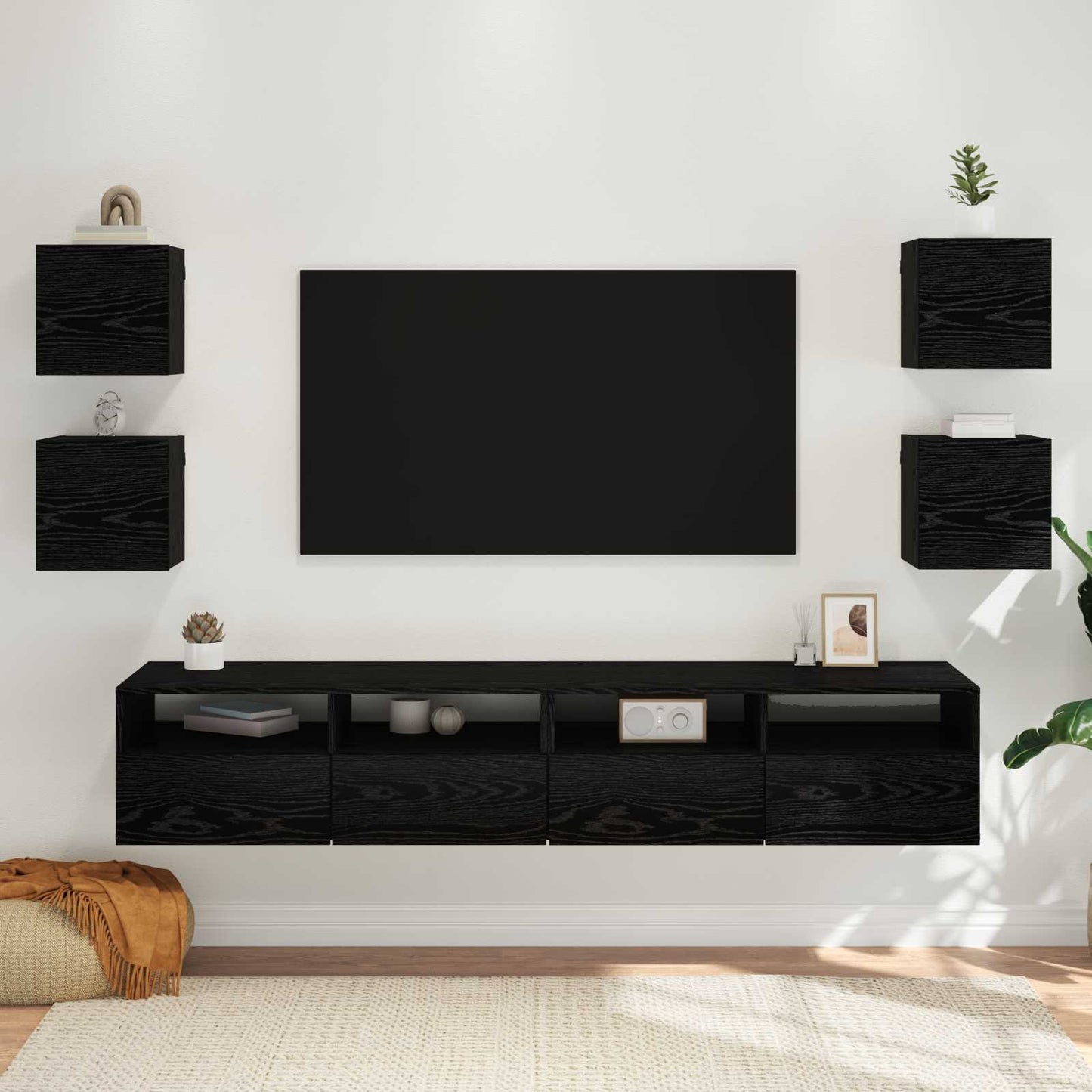 Vegghengt TV-hylle 4 pcs Svart eik 30,5 x 30 x 30 cm