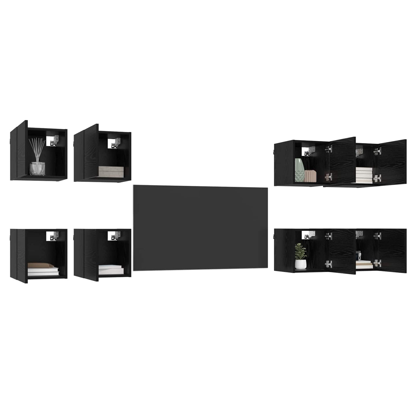 Vegghengt TV-hylle 8 pcs Svart eik 30,5 x 30 x 30 cm