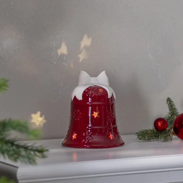 Belysning Jul Klokke i porselen LED 16 cm Rød