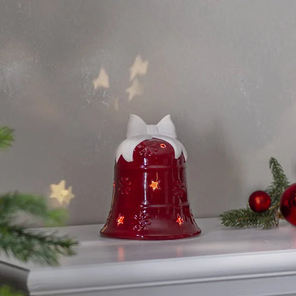 Belysning Jul Klokke i porselen LED 16 cm Rød