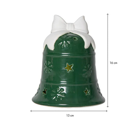Belysning Jul Klokke i porselen LED 16 cm Grønn