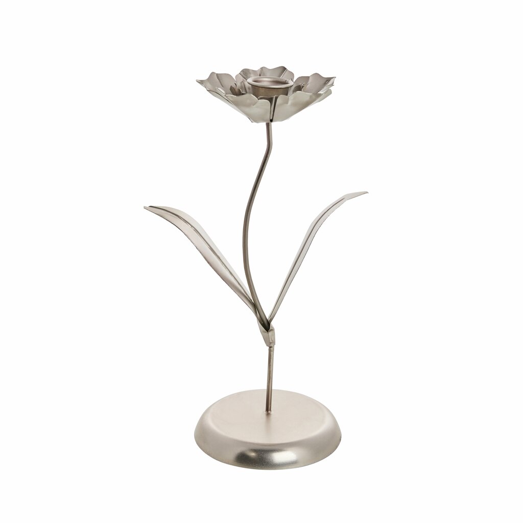 Lysestake i jern, blomst, 26 cm, sølv