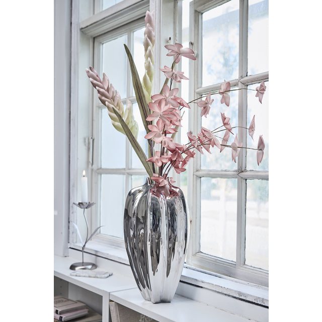 Lysestake i jern, blomst, 26 cm, sølv