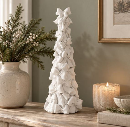 Innendørs julepynt Gran med rosetter Hvit 38 cm