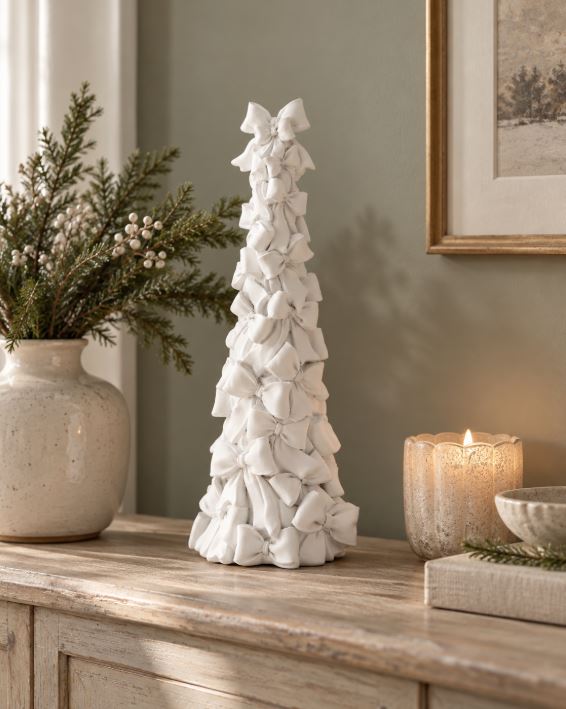 Innendørs julepynt Gran med rosetter Hvit 38 cm