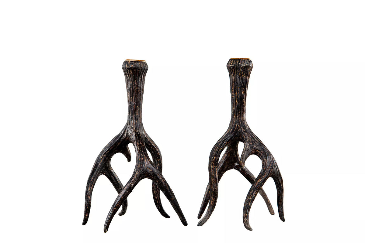 Lysestake Reinsdyrhorn Mørkebrun Poly 14x13x24cm 1 stk