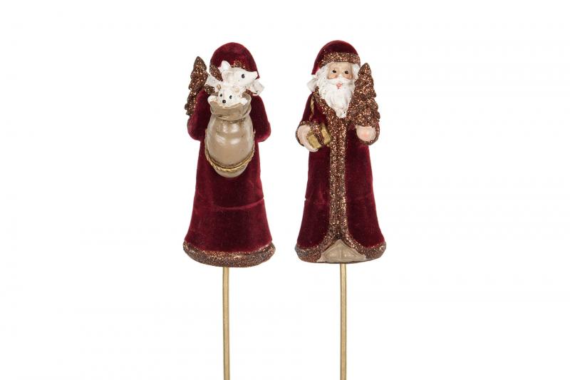 Innendørs julepynt Nisse stick Rød Velvet Poly 7cm 2-pack SALG