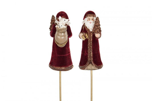 Innendørs julepynt Nisse stick Rød Velvet Poly 7cm 2-pack