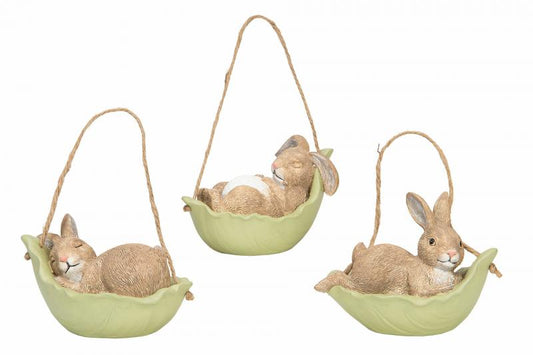 Påskepynt Kaniner Kålblad Hengende Mix Poly 3-pack