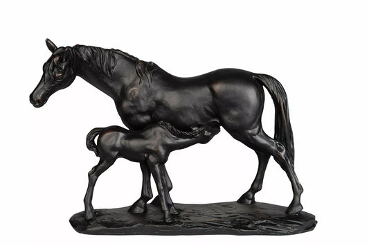 Dekorasjon Dyr Hest Med Føll Svart/ Brun 25x9x19cm