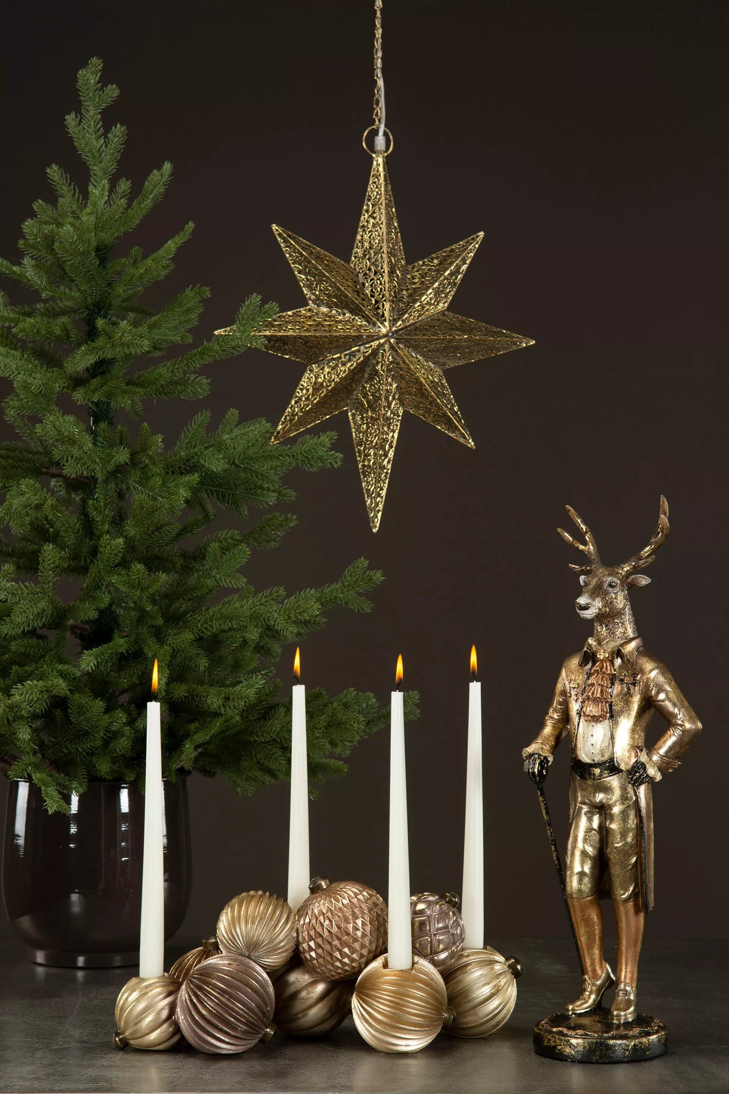 Innendørs Julepynt Dekorasjon Statue Hjort Mørkt Gull Poly 16x14x54cm