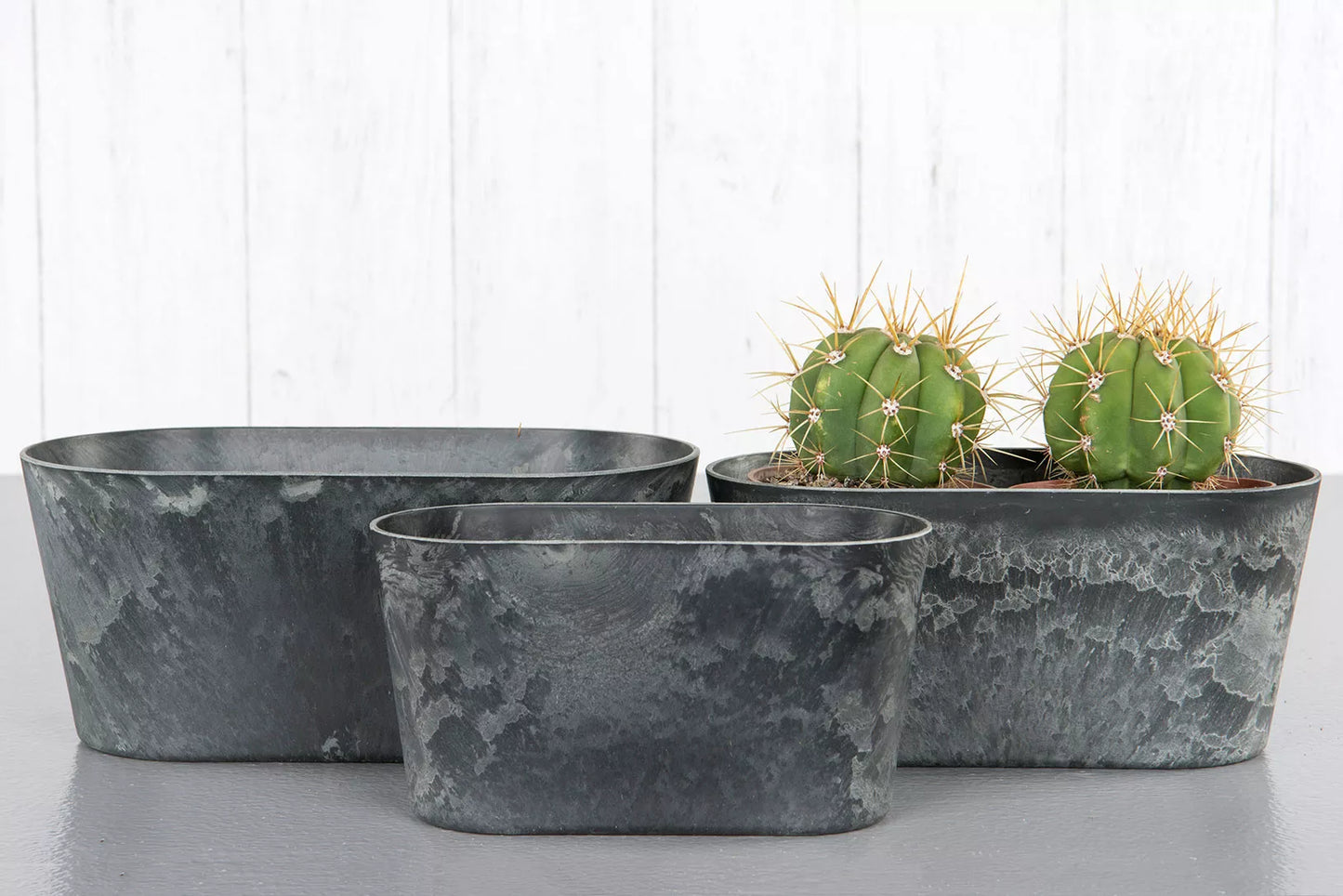 Hardplast Blomsterpotte Grå Krukke Oval 20x7x10cm SALG