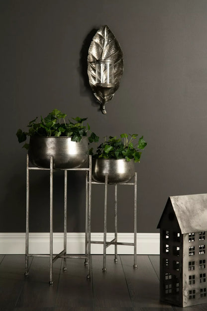 Lysestake Wall Løv Antikk Sølv 20x11x49cm
