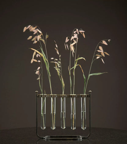 Dekorativ Vase Reagensrør med stativ 31,5 cm - antikk messing