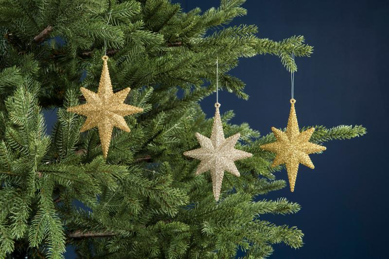 Innendørs julepynt Stjerne gull 11x15cm 2-pack SALG