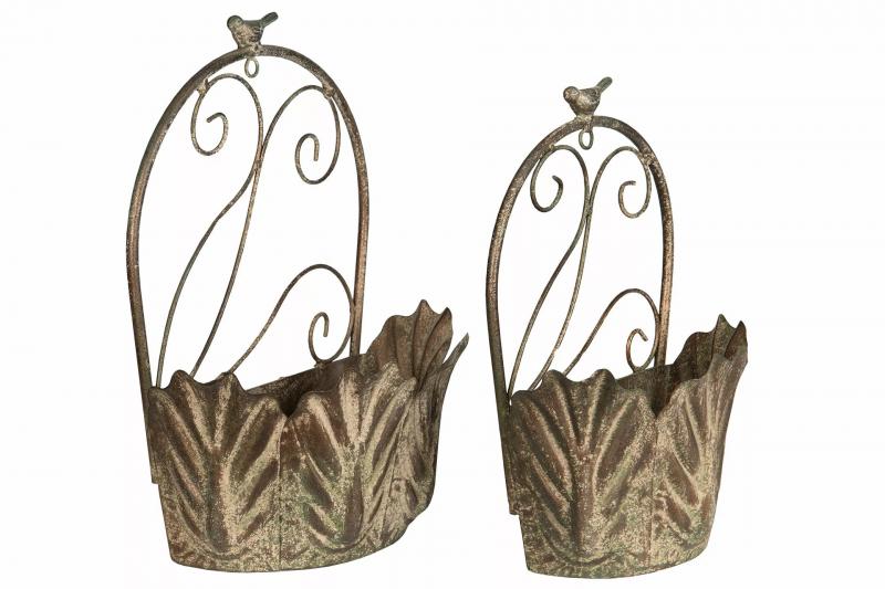Blomsterpotte Blomsterkrukke Fugl Metall Green 28x15x36,5cm 2-pack