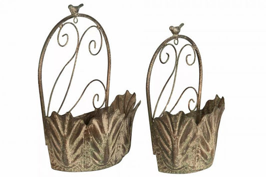 Blomsterpotte Blomsterkrukke Fugl Metall Green 28x15x36,5cm 2-pack