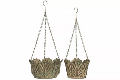 Blomsterpotte Blomsterkrukke Ampel Blad Metall Grønn 29x16cm 2-pack