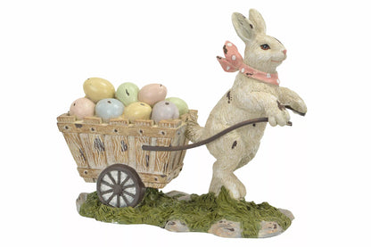 Påskepynt Hare Drar Egg Vogn Polyresin 23x9x20cm