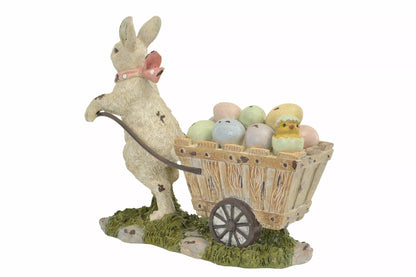 Påskepynt Hare Drar Egg Vogn Polyresin 23x9x20cm
