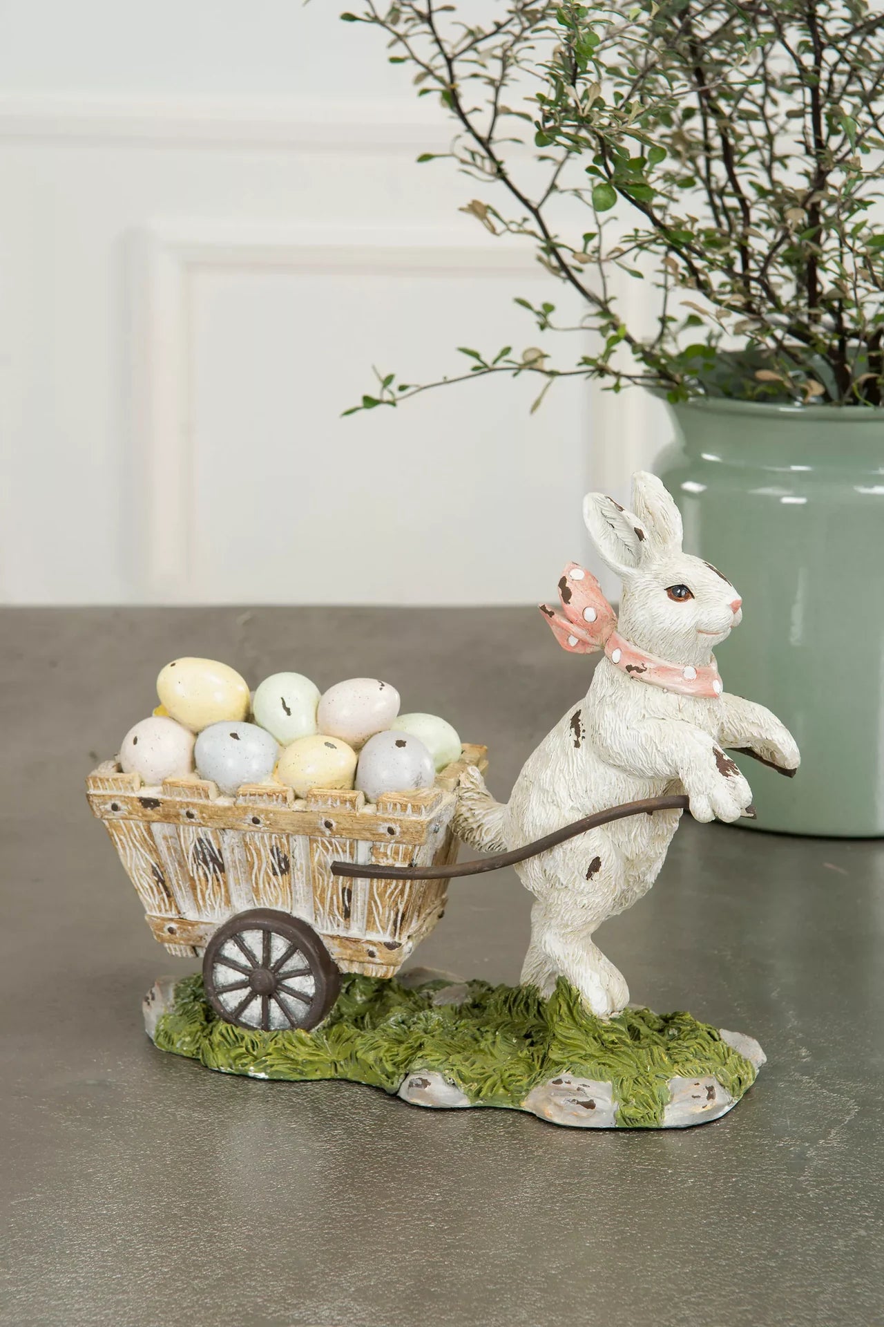 Påskepynt Hare Drar Egg Vogn Polyresin 23x9x20cm