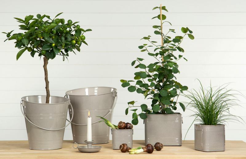 Blomsterpotte Blomsterkrukke Emalje sand 20x17cm 2-pack