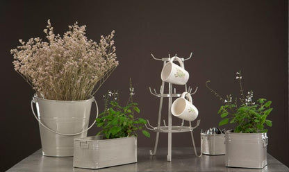 Blomsterpotte Blomsterkrukke Emalje sand 20x17cm 2-pack