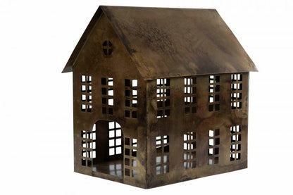 Lysestake Lyshus Metall Antikk Brun 30x23x35cm