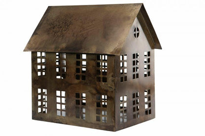 Lysestake Lyshus Metall Antikk Brun 30x23x35cm