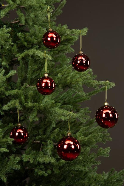 Juletrepynt Glasskule Prikker Rød 8cm 4-pack