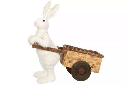 Påskepynt Hare Med Vogn Hvit 31x65x68cm