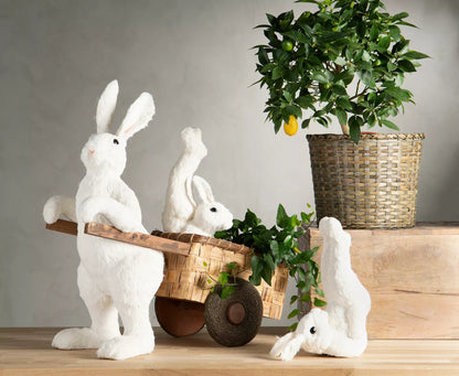 Påskepynt Hare Med Vogn Hvit 31x65x68cm