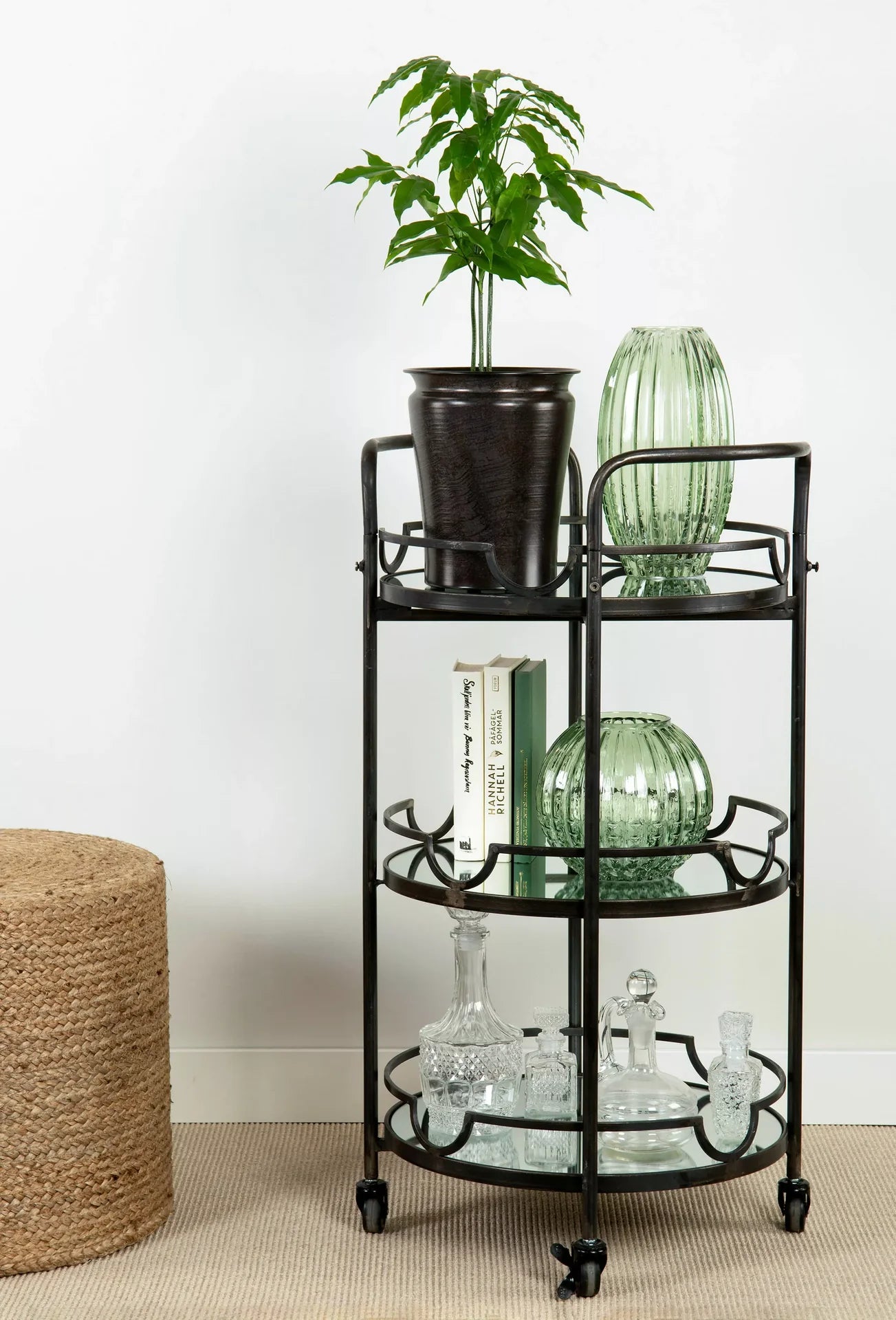 Sidobord DIV. Drinkvagn med spegel 90,5 cm - svart HH