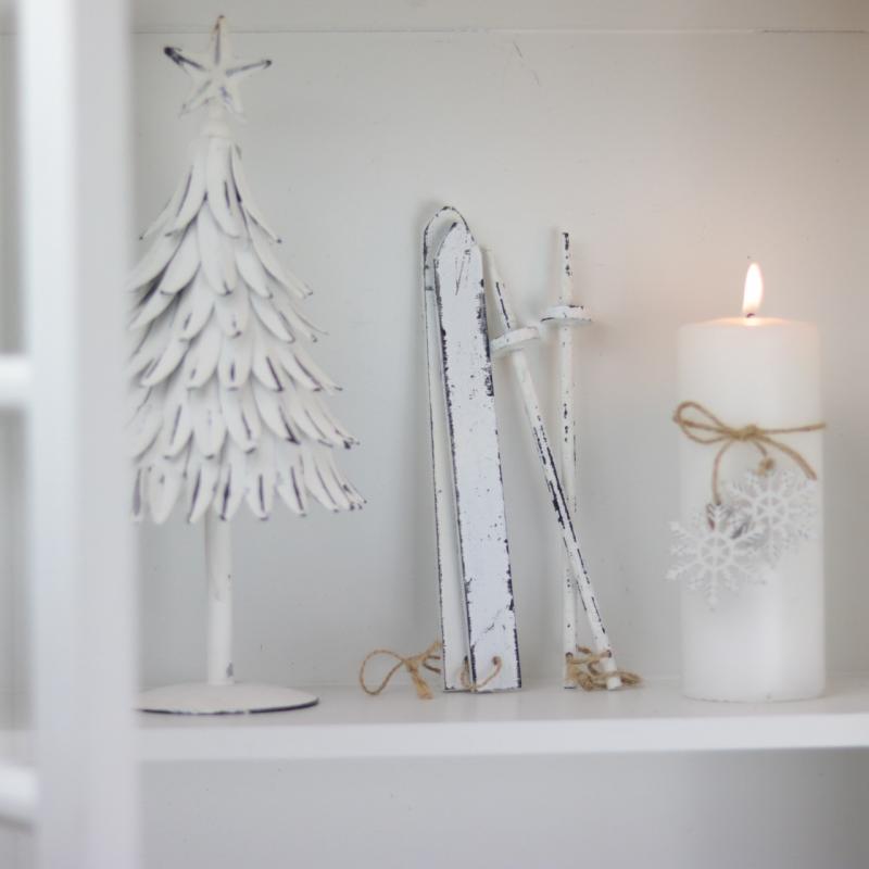 Innendørs julepynt Skisett med naturbånd 20 cm SALG