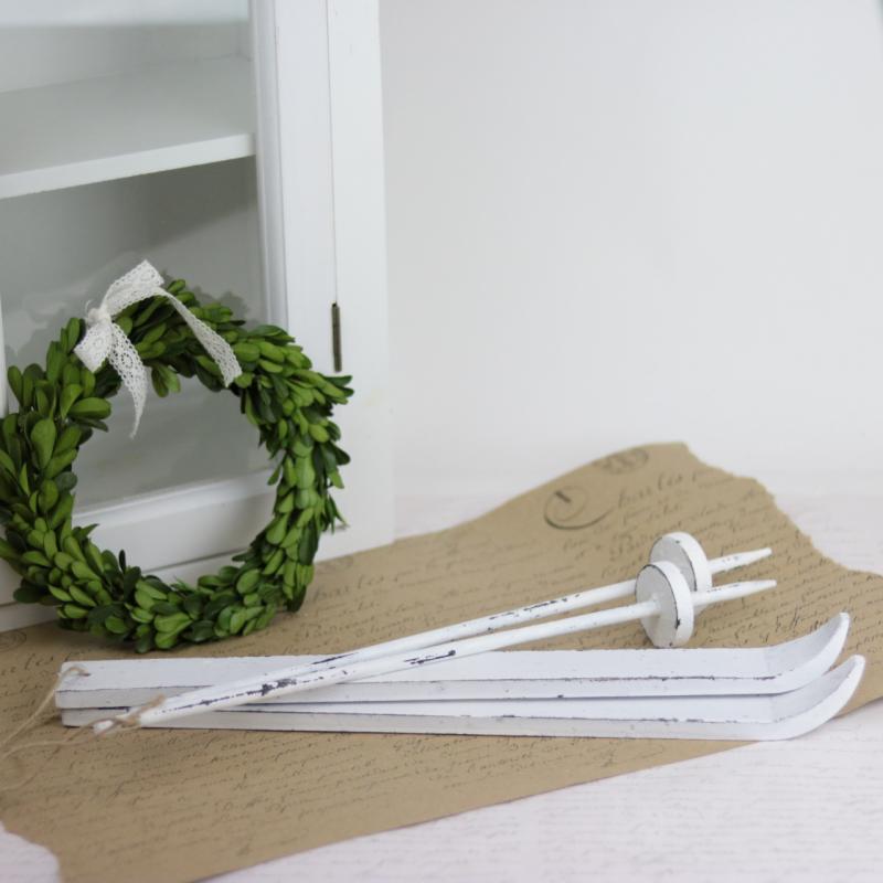 Innendørs julepynt Skisett med naturbånd 40 cm SALG