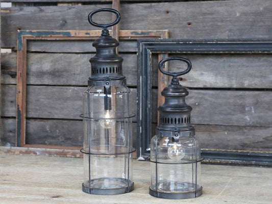 Lyslykt Fransk stalllykt m/lyspære - timer H42 / Ø12 cm antikk kull 1 stk