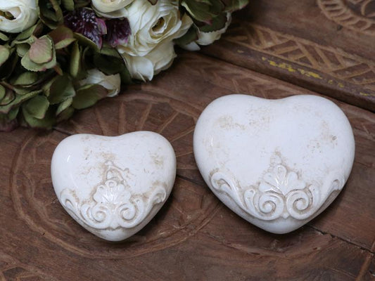 Dekorasjon Heart H4 / L8.5 / B8.5 cm antikk krem 1st