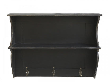 Vegghylle 3 kroker H53 / L69.5 / B17,5 cm antikk svart