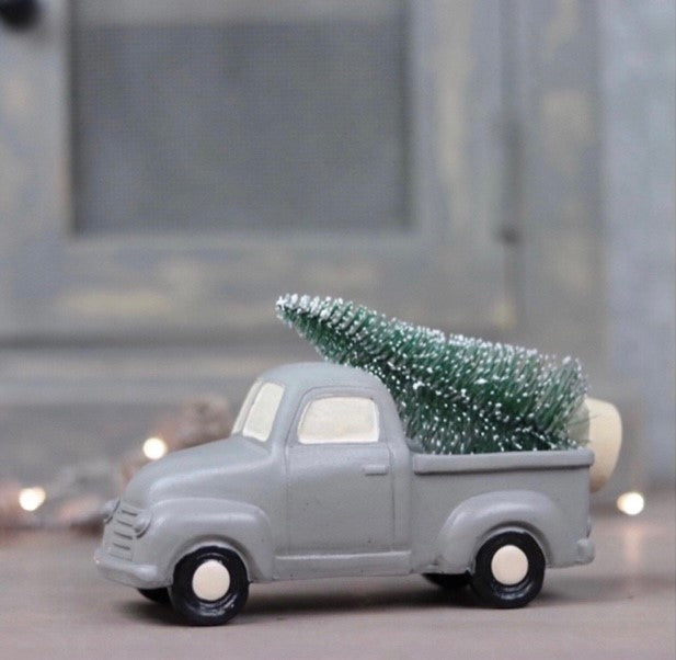 Innendørs julepynt Bil juletre grå 8,5x14,5 cm SALG