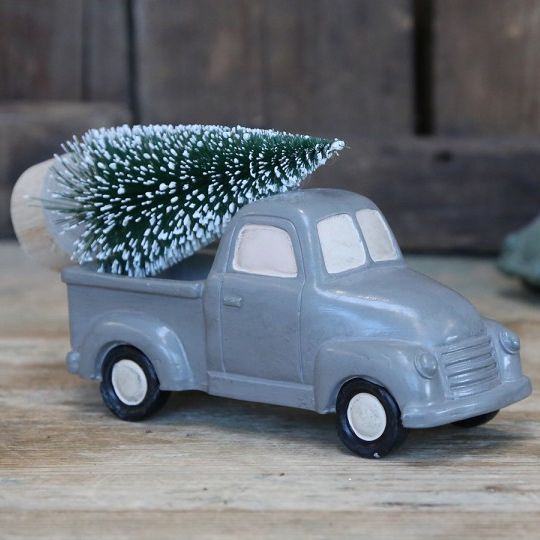Innendørs julepynt Bil juletre grå 8,5x14,5 cm SALG