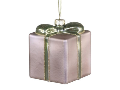 Juletrepynt Gave glitter til å henge Glass H8 / L6 / W6 cm antikk mocca 4-pack SALG
